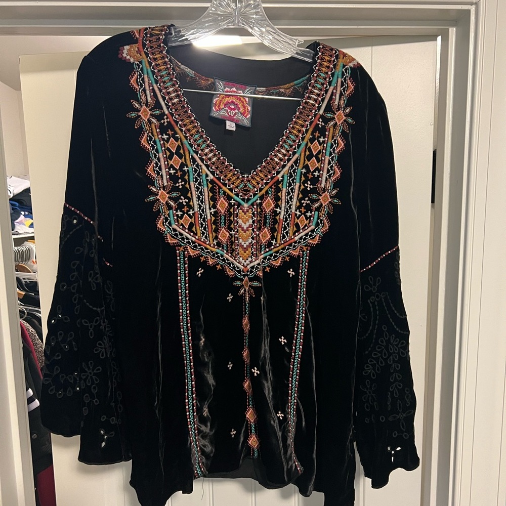 Johnny Was Velvet embroidered top
